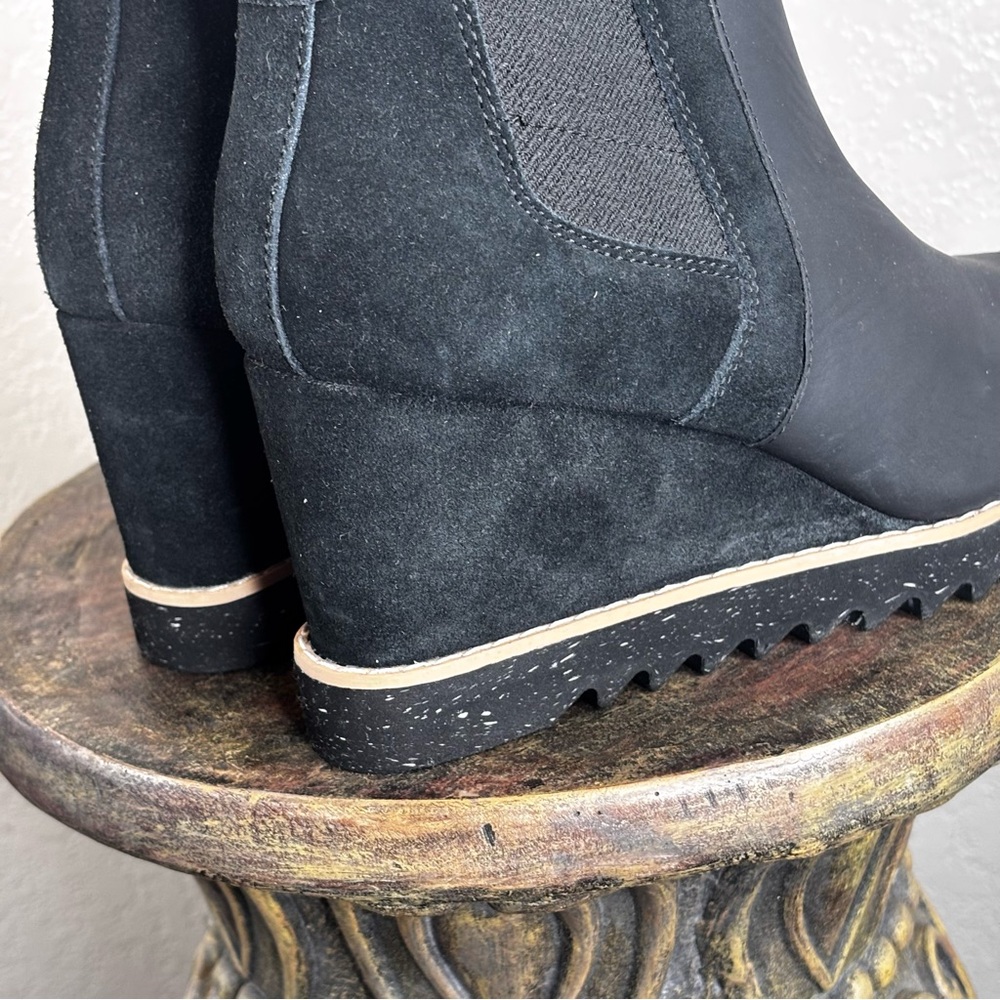 New Toms Black Leather/Suede Wedge Ankle Booties 1” Platform Lug Sole Size 7.5M - Picture 6 of 15